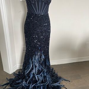 Elegant Navy Sequin Evening Gown